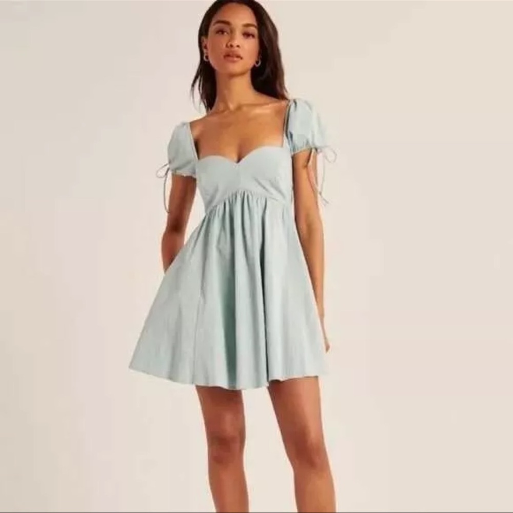 Abercrombie & Fitch Blue Puff Sleeve Mini Dress Size Small Tall